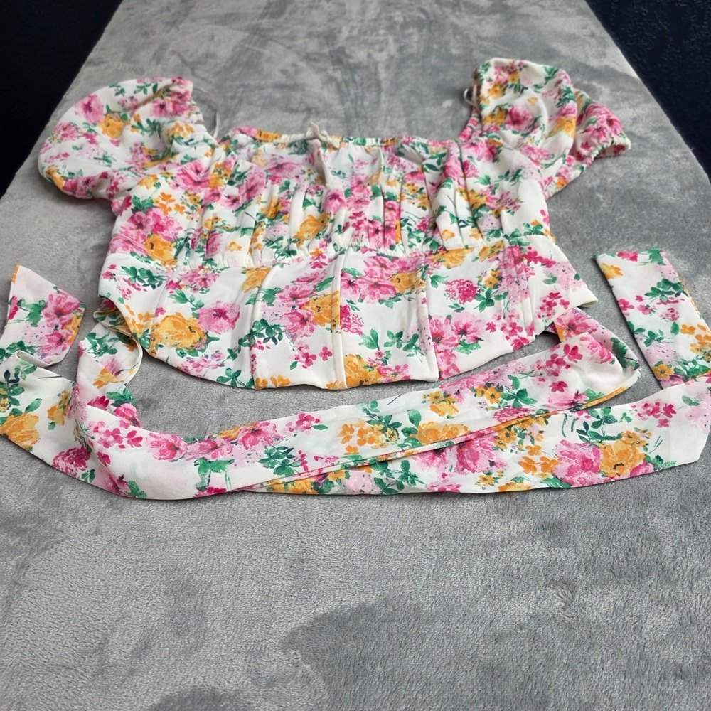 Blu Pepper Women's Floral Cropped Sweetheart Neckline Top Size XL